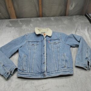 Levis Trucker Jacket Womens Large Blue Denim Sherpa Lined Classic Winter